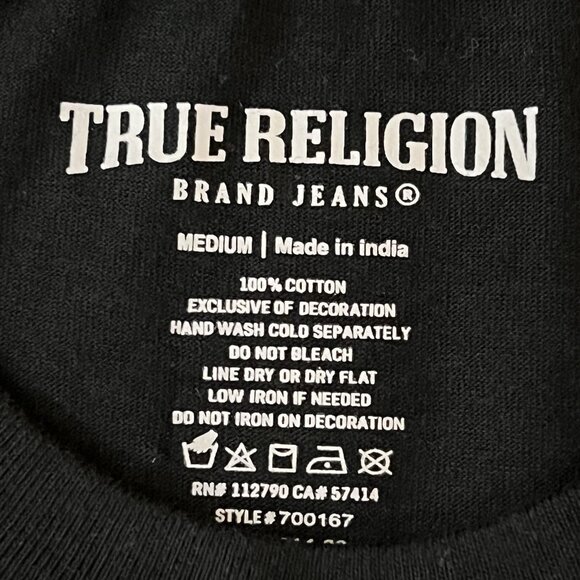 True Religion Men's Jet Black Strike Embellished Short Sleeve T-shirt Medium NWT - Picture 10 of 12